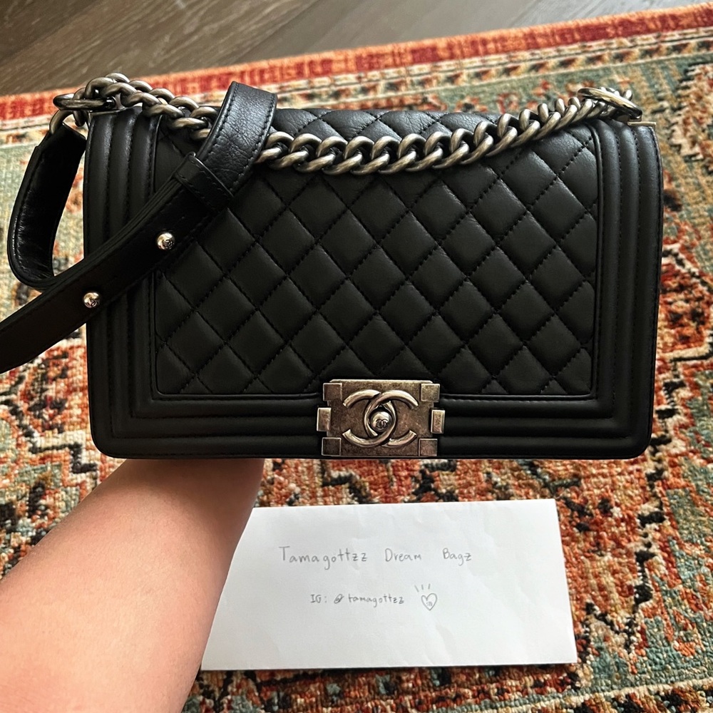Chanel Boy Old Medium Black Lambskin Flap Bag